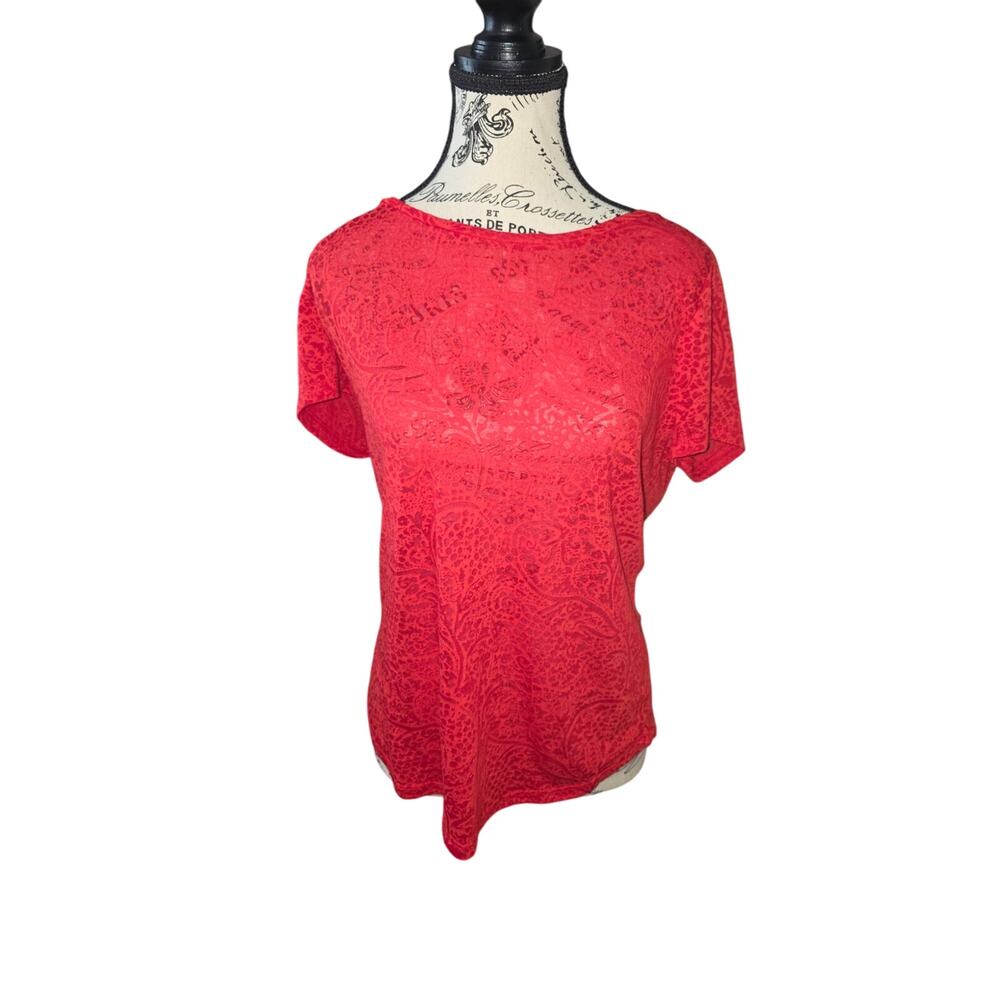 Ann Taylor Woman’s Red Short Sleeve Burnout Top Size L